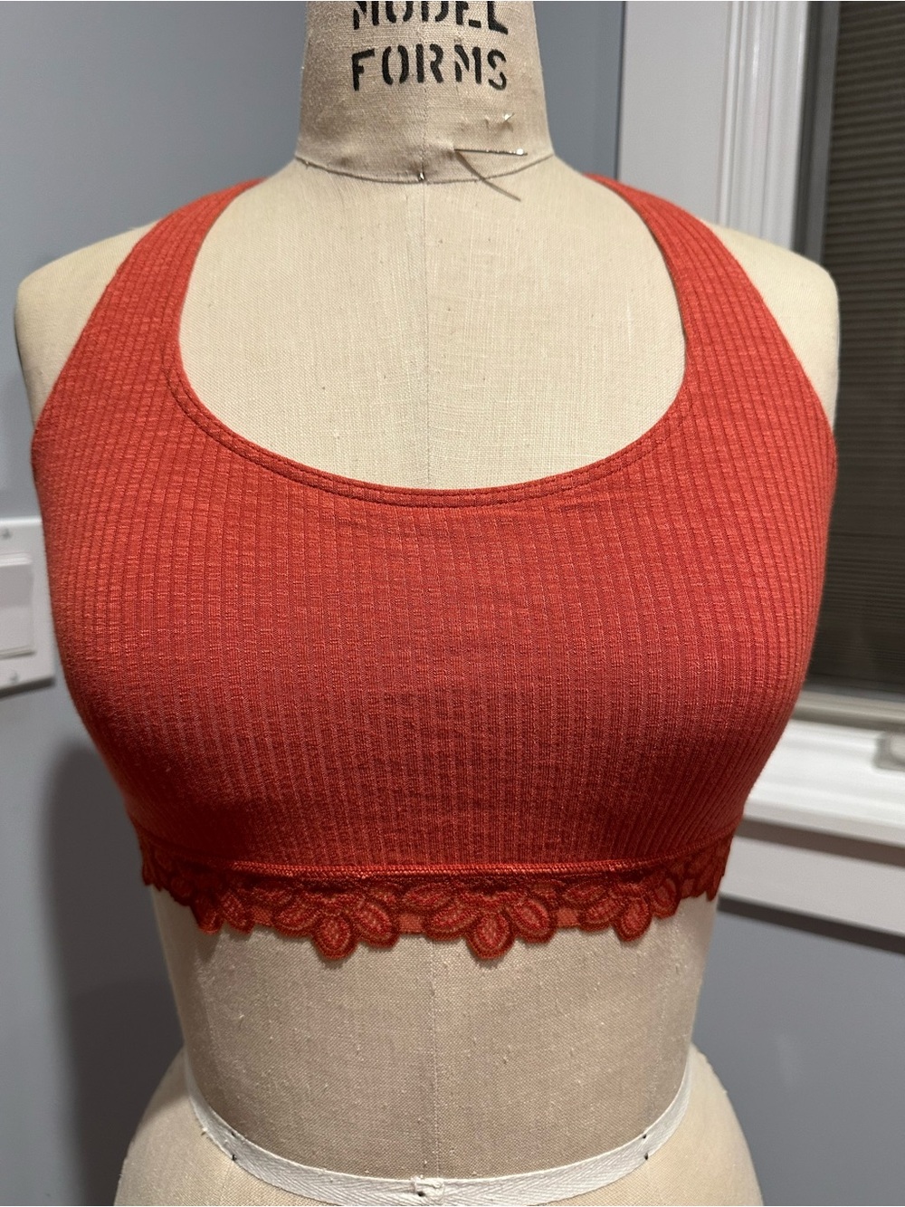 aerie Ribbed Lace Trim Racerback Bralette In Rust Medium